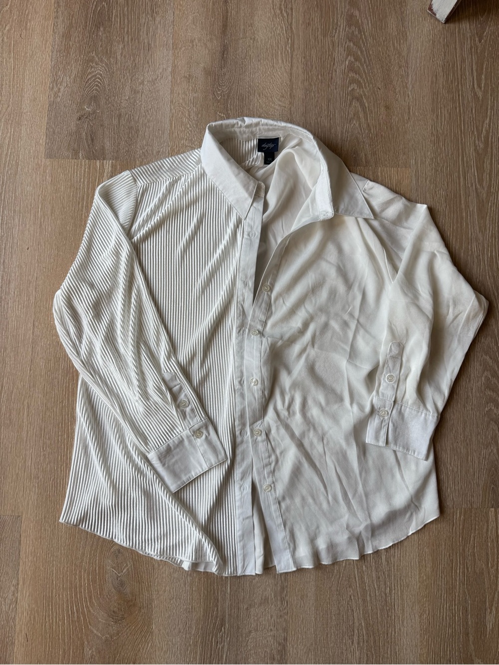 Women's White Long-Sleeve Button-Down Dress Shirt with Subtle Texture